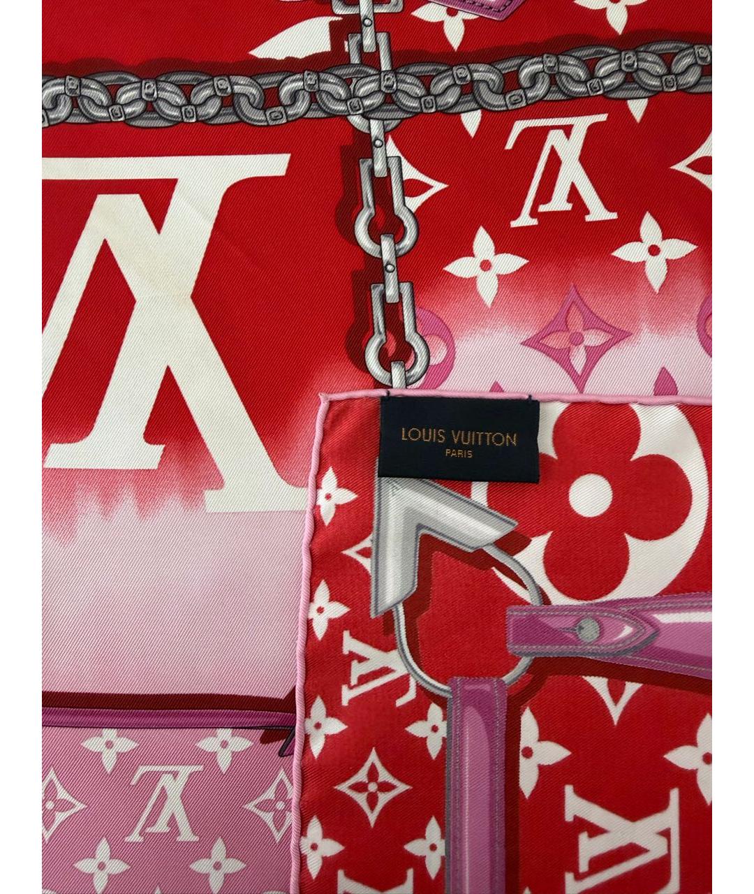 LOUIS VUITTON Красный шелковый платок, фото 3
