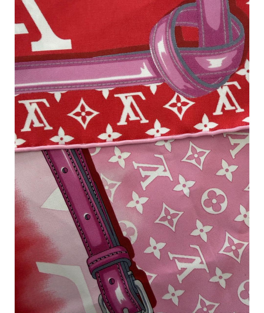 LOUIS VUITTON Красный шелковый платок, фото 2