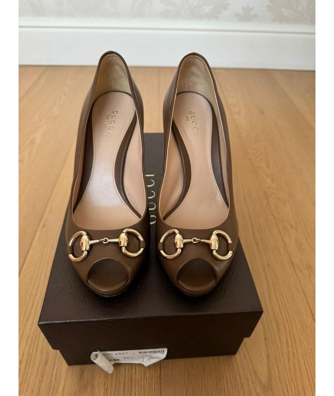 GUCCI Коричневые кожаные туфли, фото 4