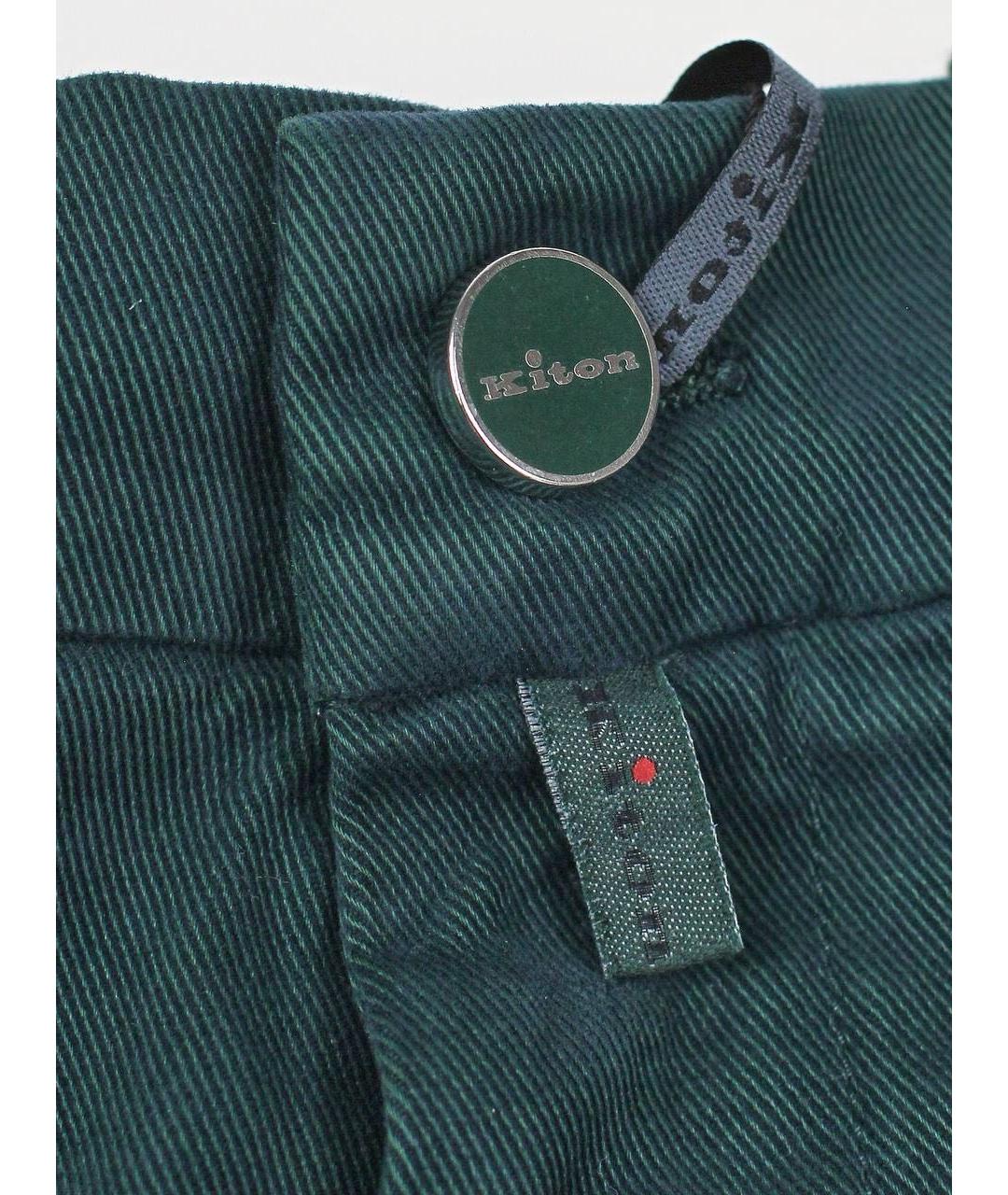 KITON Зеленые хлопко-эластановые повседневные брюки, фото 4