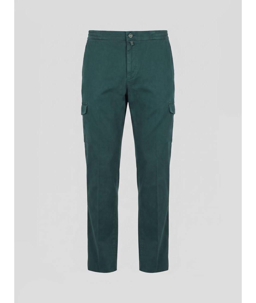 KITON Зеленые хлопко-эластановые повседневные брюки, фото 9