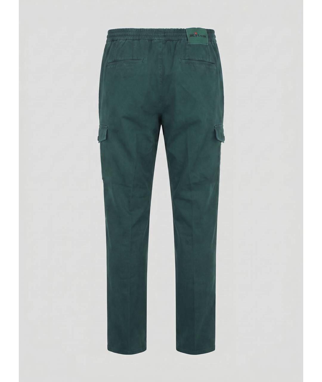 KITON Зеленые хлопко-эластановые повседневные брюки, фото 2