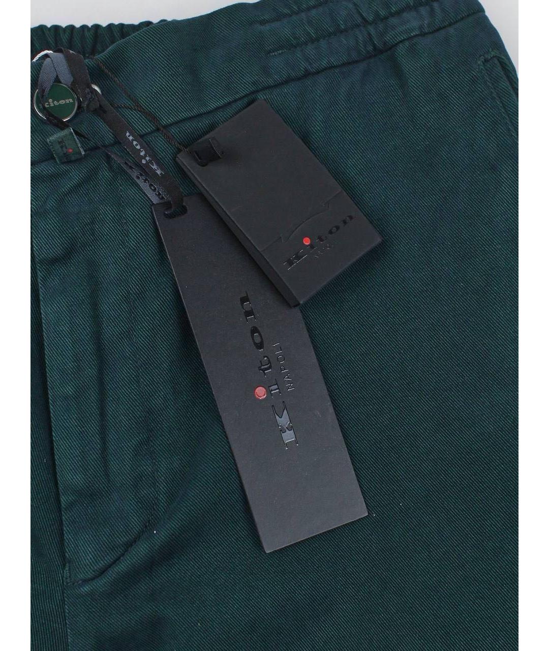 KITON Зеленые хлопко-эластановые повседневные брюки, фото 3