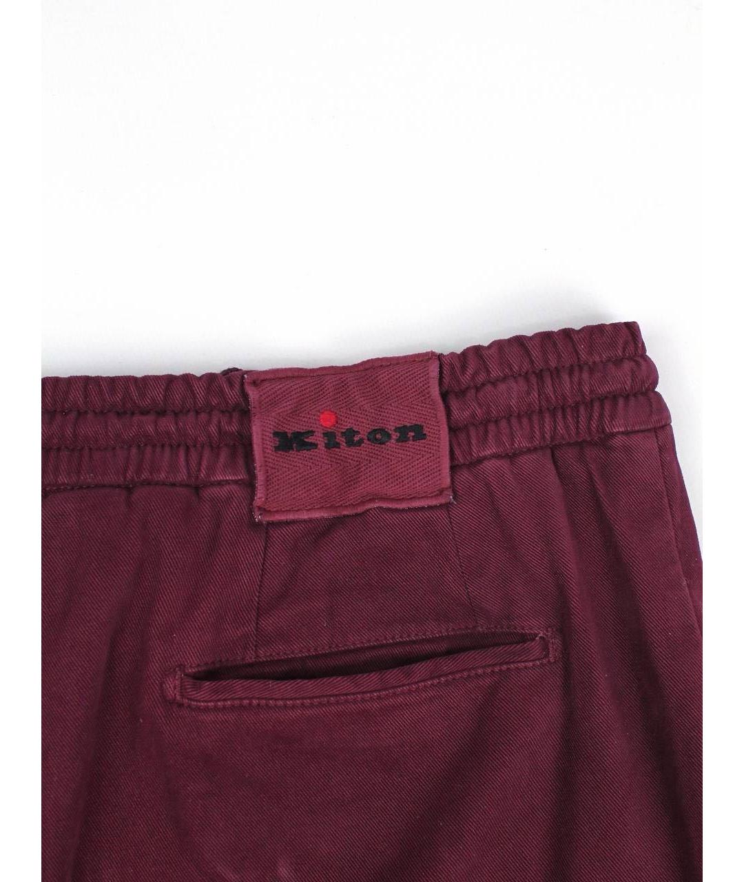 KITON Бордовые хлопко-эластановые повседневные брюки, фото 7