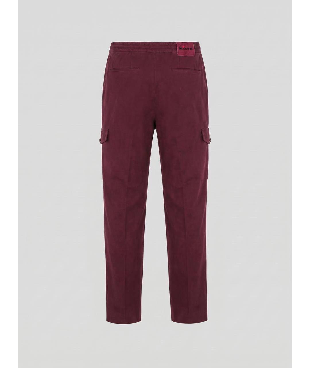 KITON Бордовые хлопко-эластановые повседневные брюки, фото 2