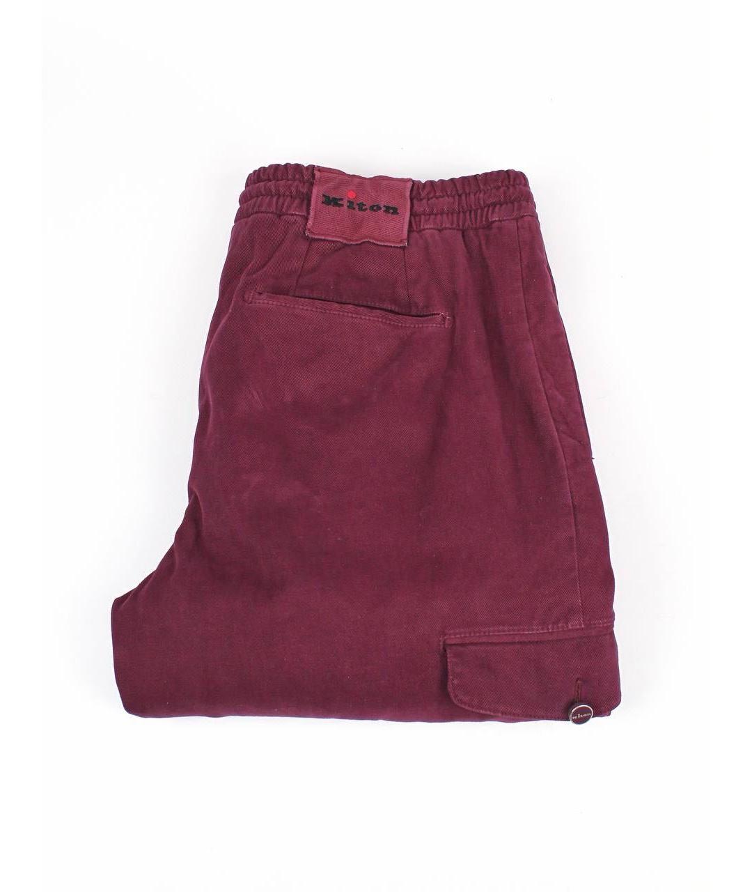 KITON Бордовые хлопко-эластановые повседневные брюки, фото 3