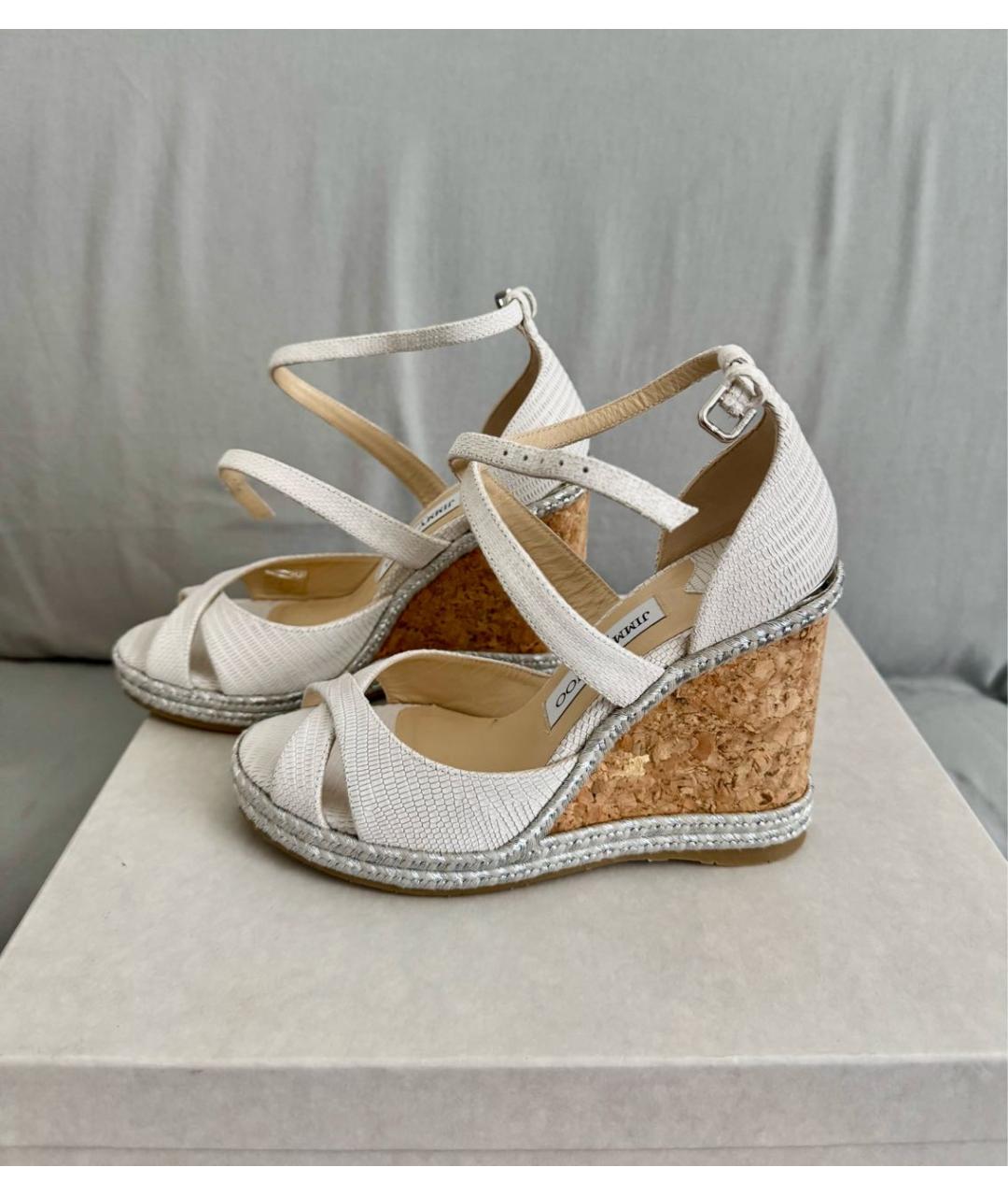 JIMMY CHOO Белые кожаные босоножки, фото 7