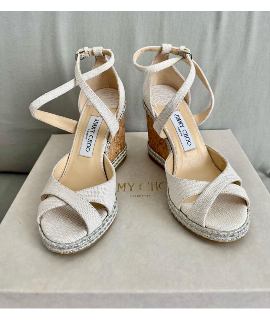 JIMMY CHOO Белые кожаные босоножки, фото 2