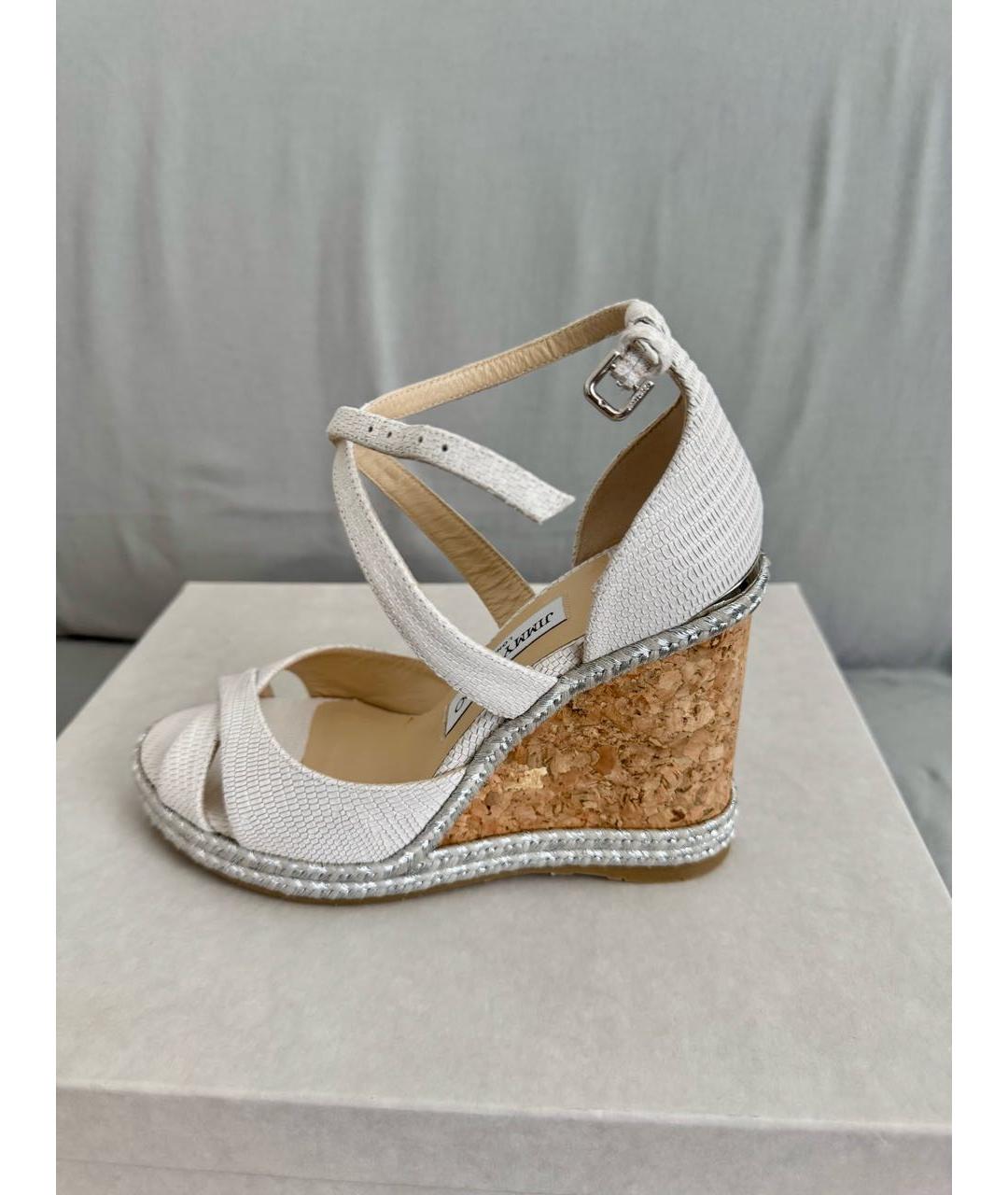JIMMY CHOO Белые кожаные босоножки, фото 8