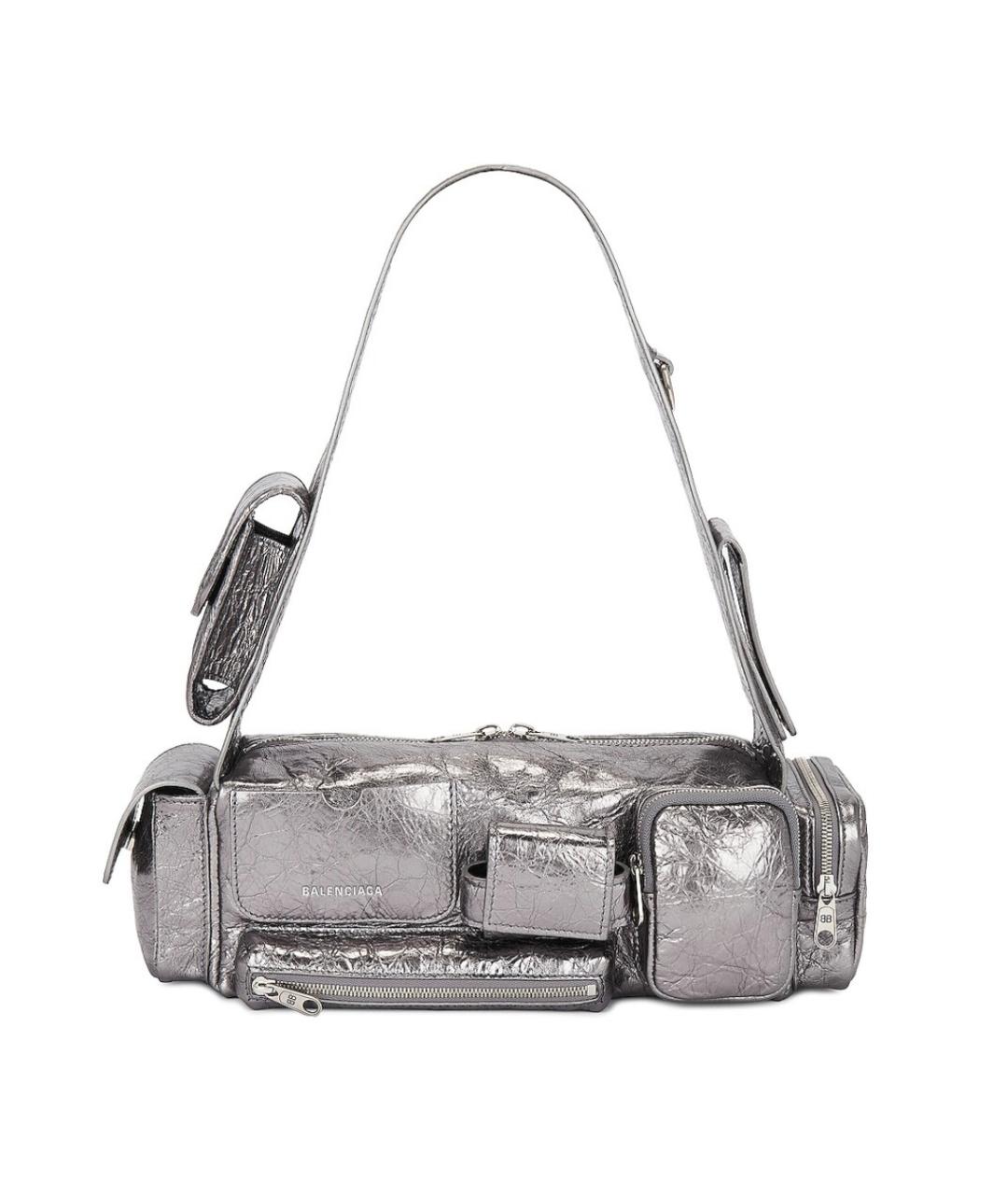 BALENCIAGA Серебряная кожаная сумка с короткими ручками, фото 10