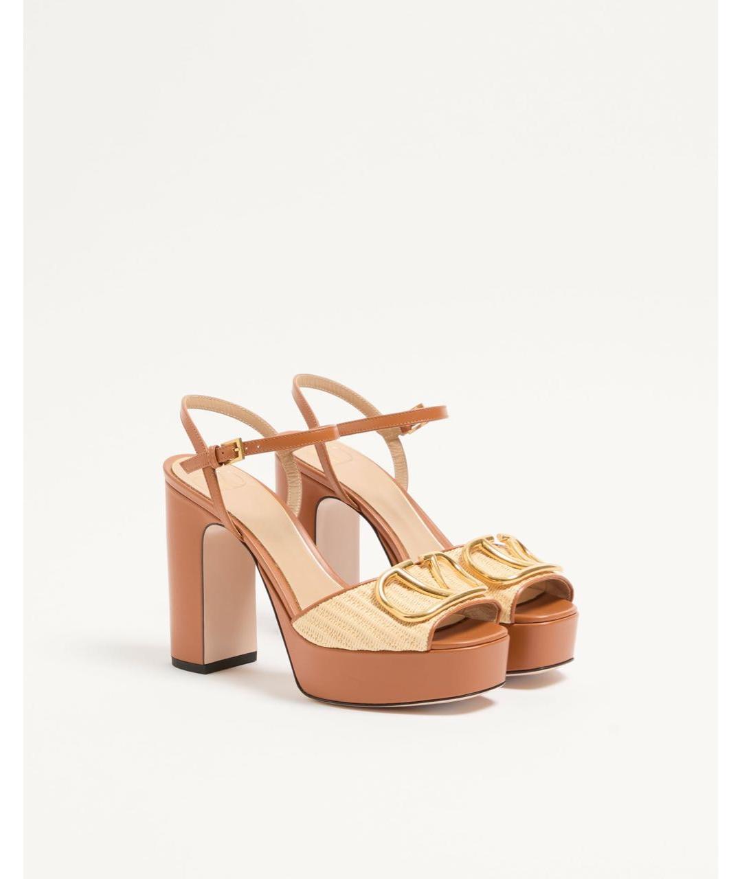 VALENTINO Бежевые кожаные босоножки, фото 9