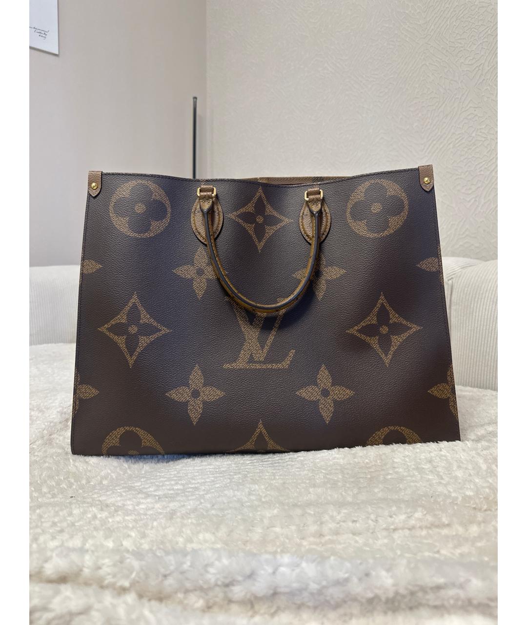 LOUIS VUITTON Коричневая кожаная сумка с короткими ручками, фото 3
