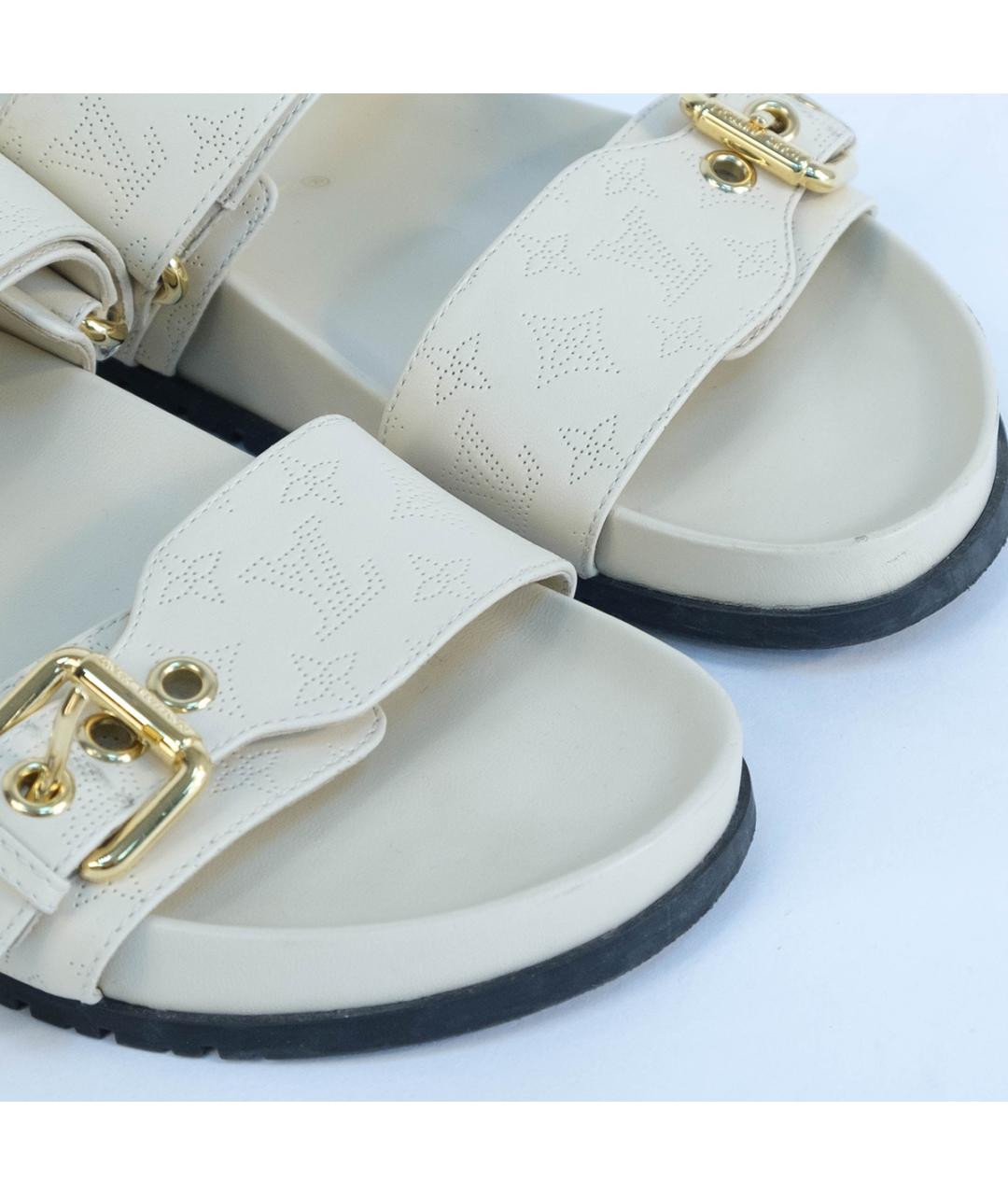 LOUIS VUITTON Белые кожаные шлепанцы, фото 4