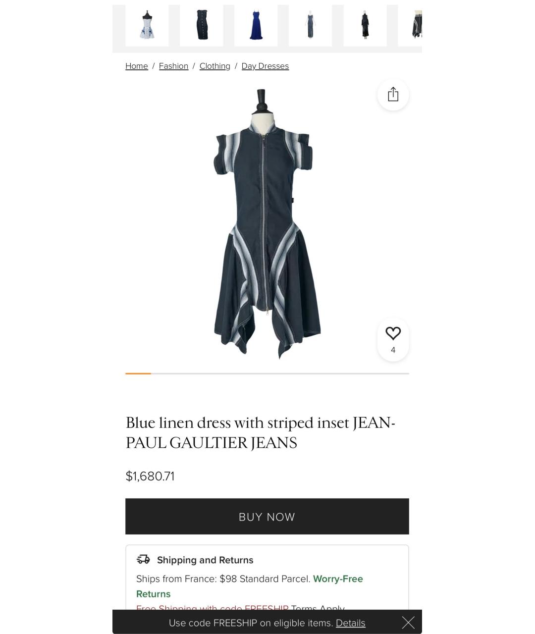 JEAN PAUL GAULTIER Темно-синее хлопковое повседневное платье, фото 8