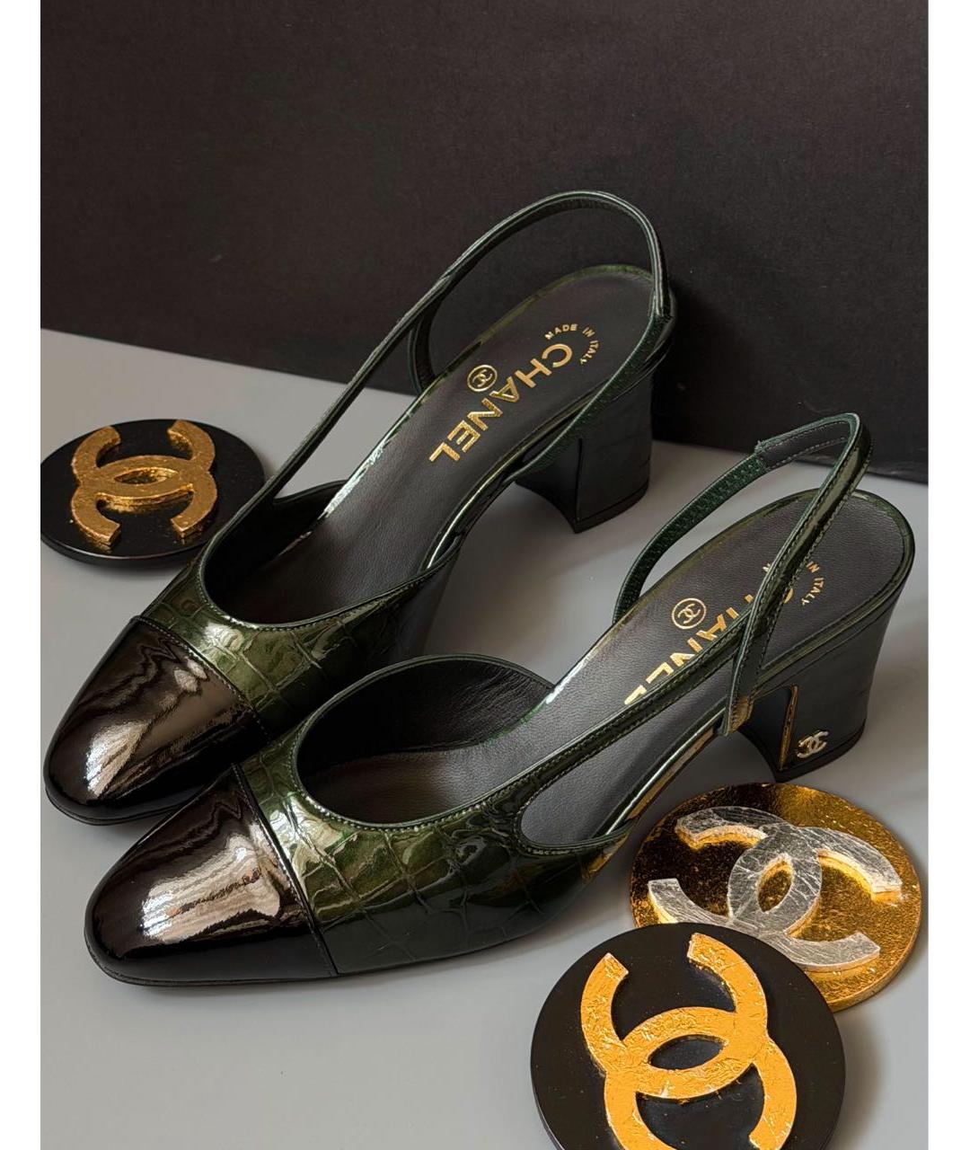 CHANEL Зеленые туфли из лакированной кожи, фото 3