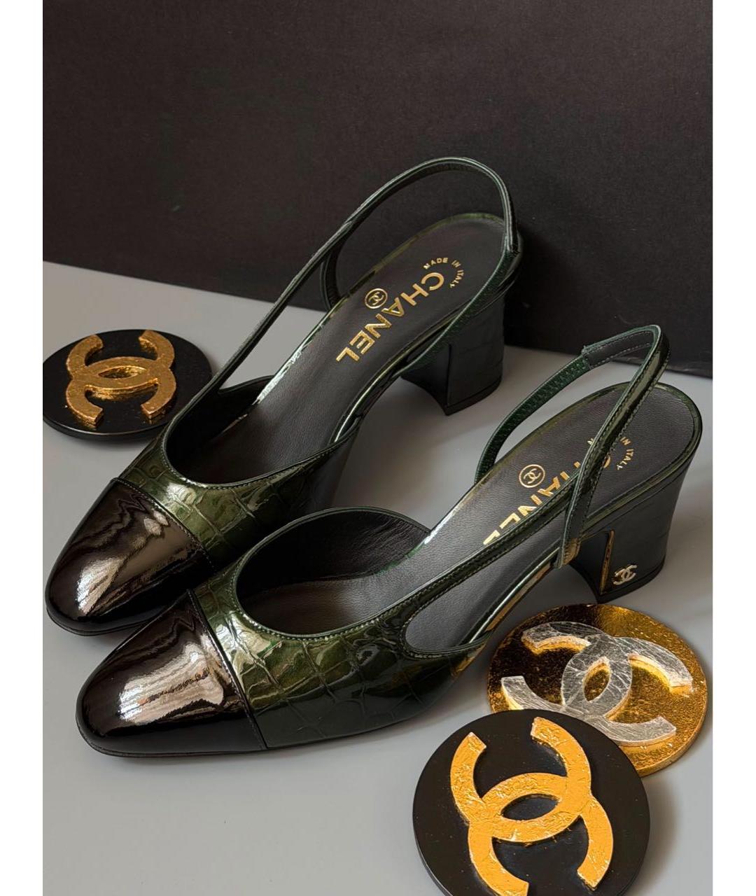 CHANEL Зеленые туфли из лакированной кожи, фото 2