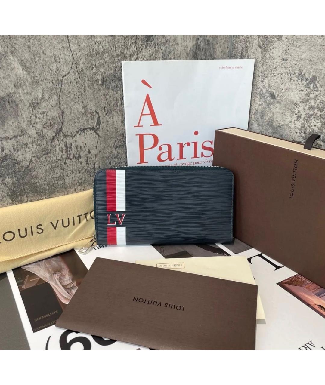 LOUIS VUITTON Темно-синий кожаный кошелек, фото 7