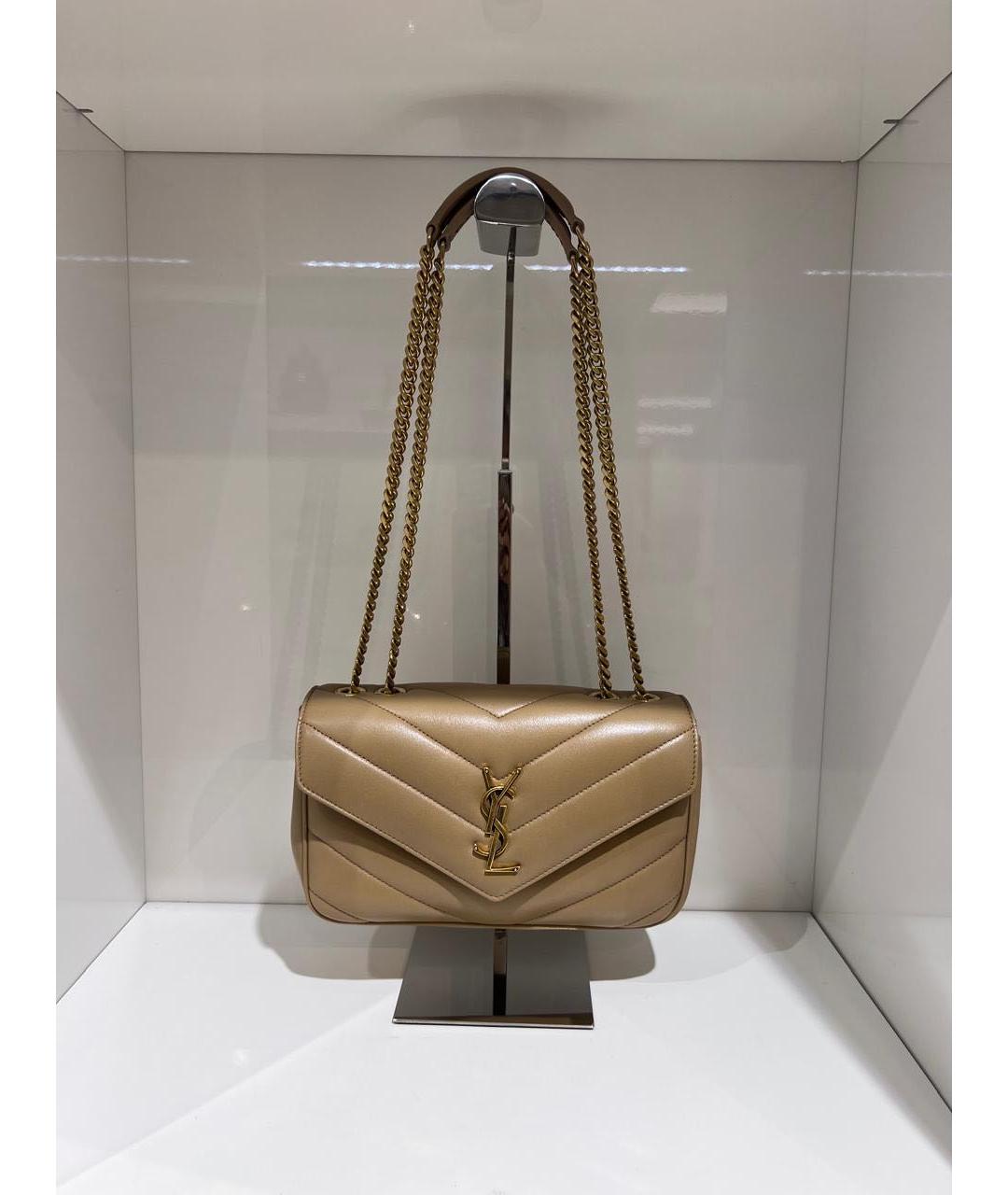 SAINT LAURENT Бежевая кожаная сумка через плечо, фото 2