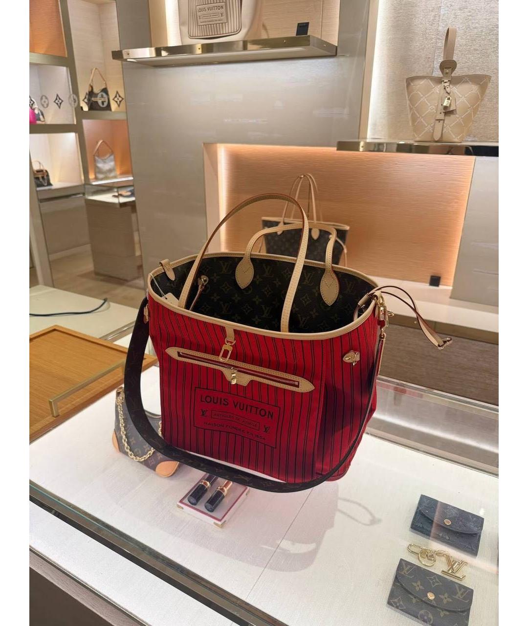 LOUIS VUITTON Красная тканевая сумка тоут, фото 6
