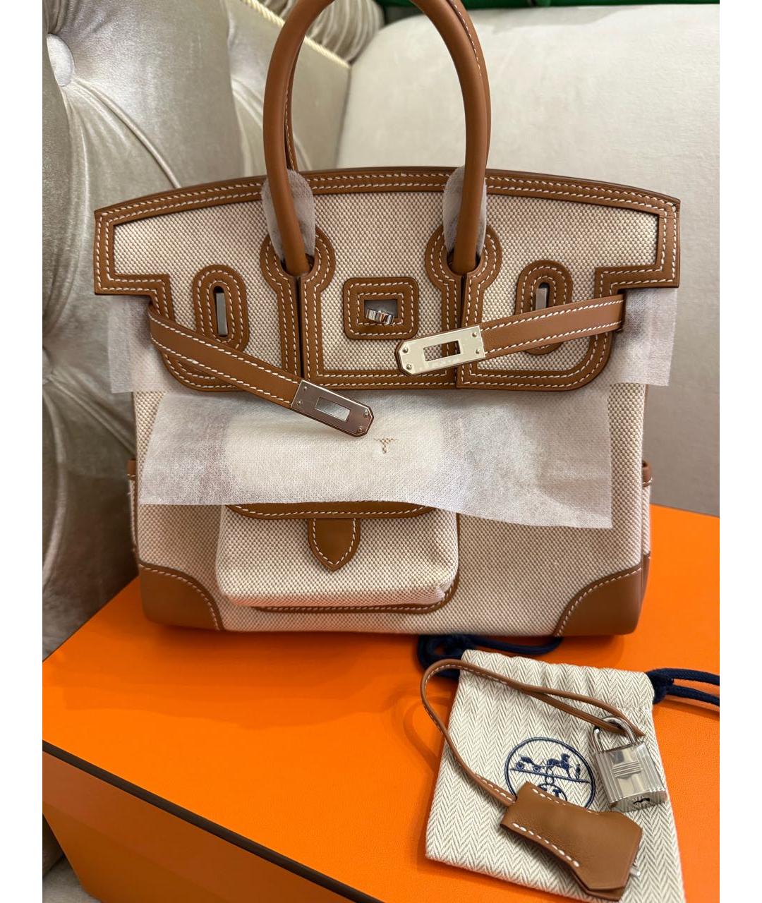 HERMES Коричневая кожаная сумка с короткими ручками, фото 5