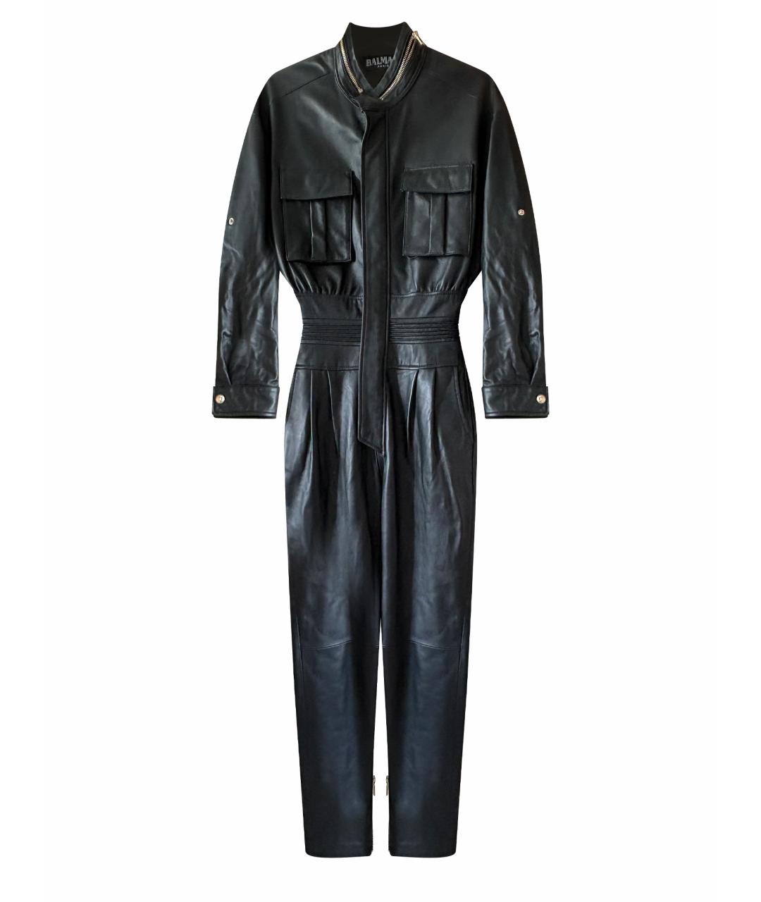 BALMAIN Черный кожаный комбинезон, фото 1
