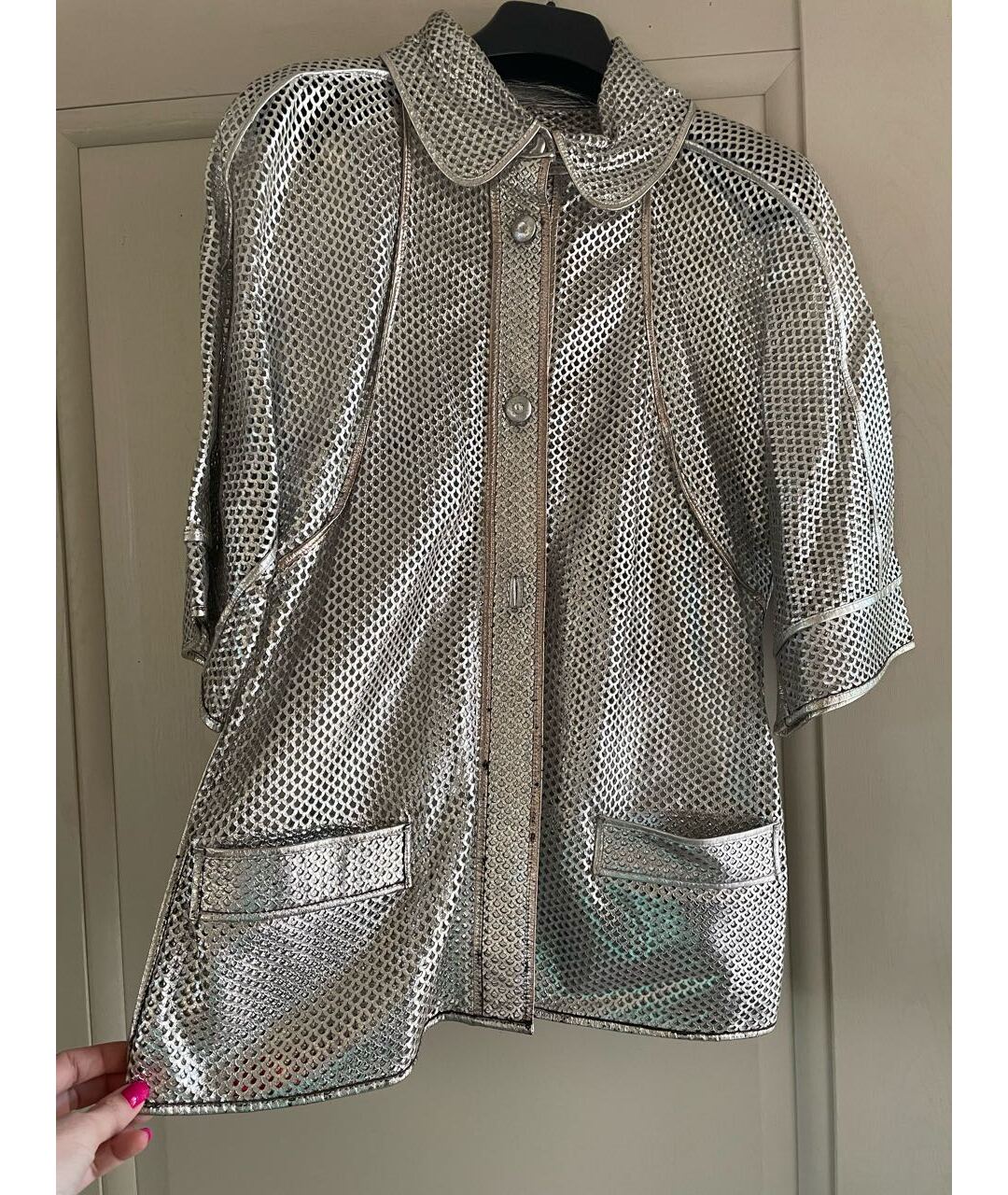 FENDI Серебрянный кожаный жакет/пиджак, фото 6