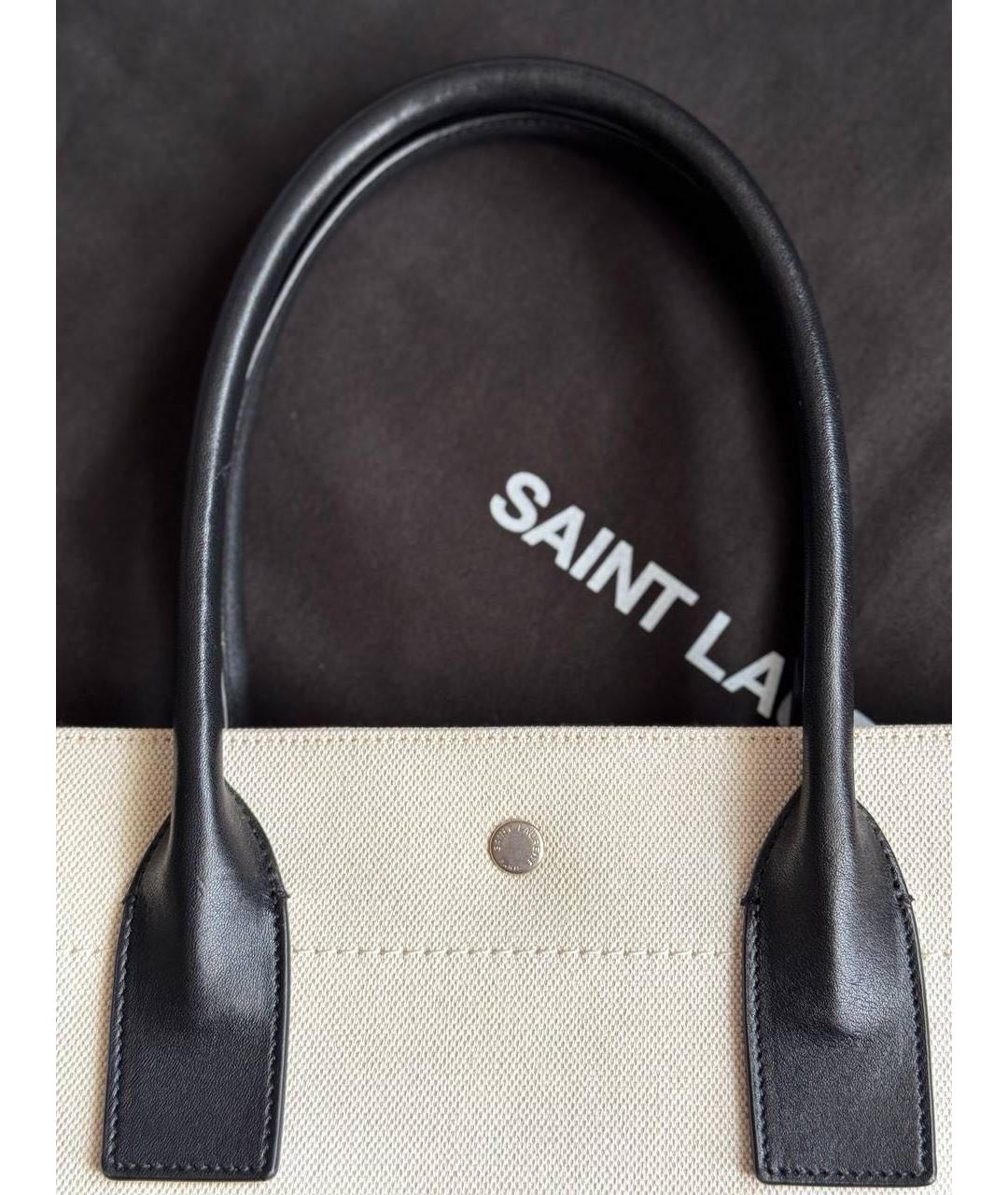 SAINT LAURENT Бежевая кожаная сумка тоут, фото 6