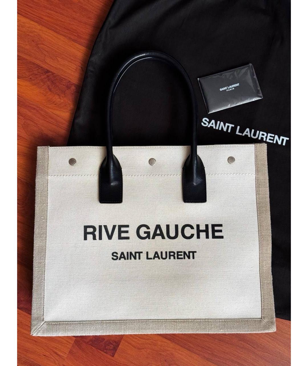 SAINT LAURENT Бежевая кожаная сумка тоут, фото 2