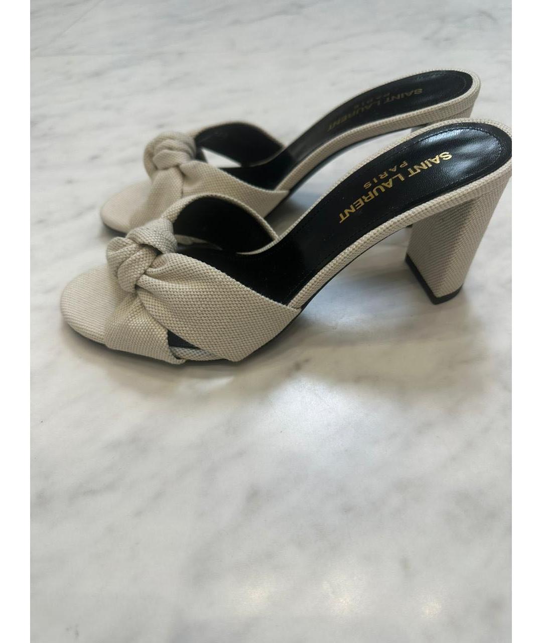 SAINT LAURENT Белые текстильные мюли, фото 5
