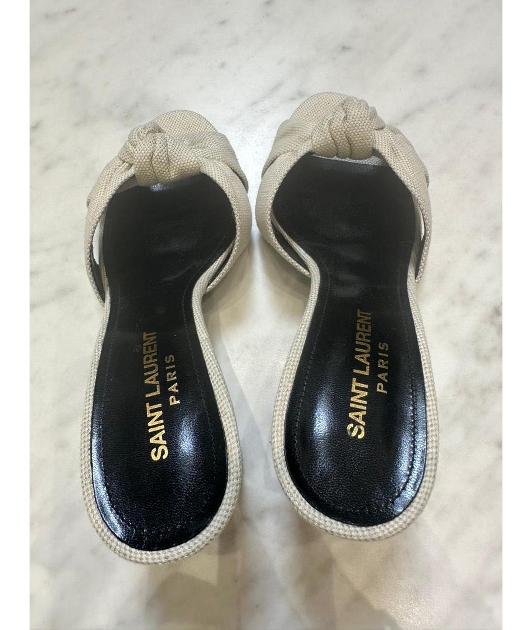 SAINT LAURENT Белые текстильные мюли, фото 3