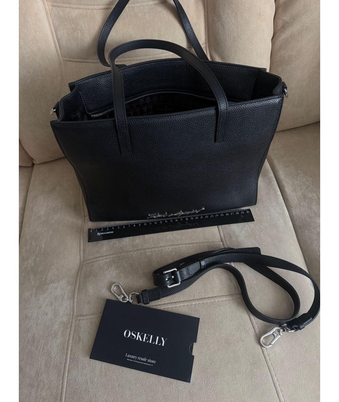 KARL LAGERFELD Черная кожаная сумка с короткими ручками, фото 2