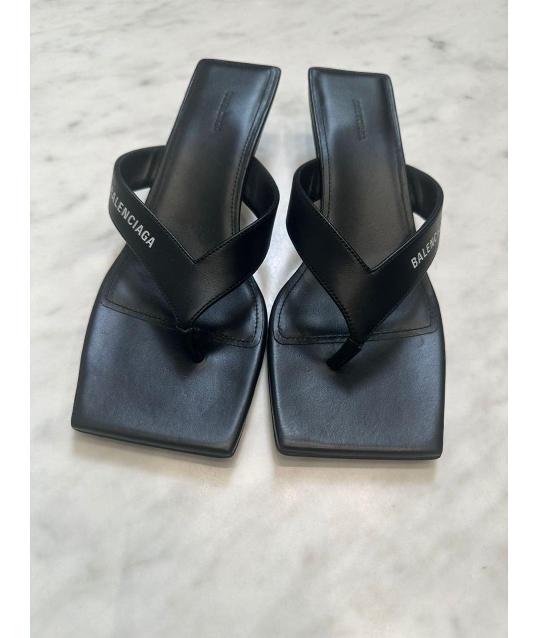 BALENCIAGA Черные кожаные мюли, фото 2