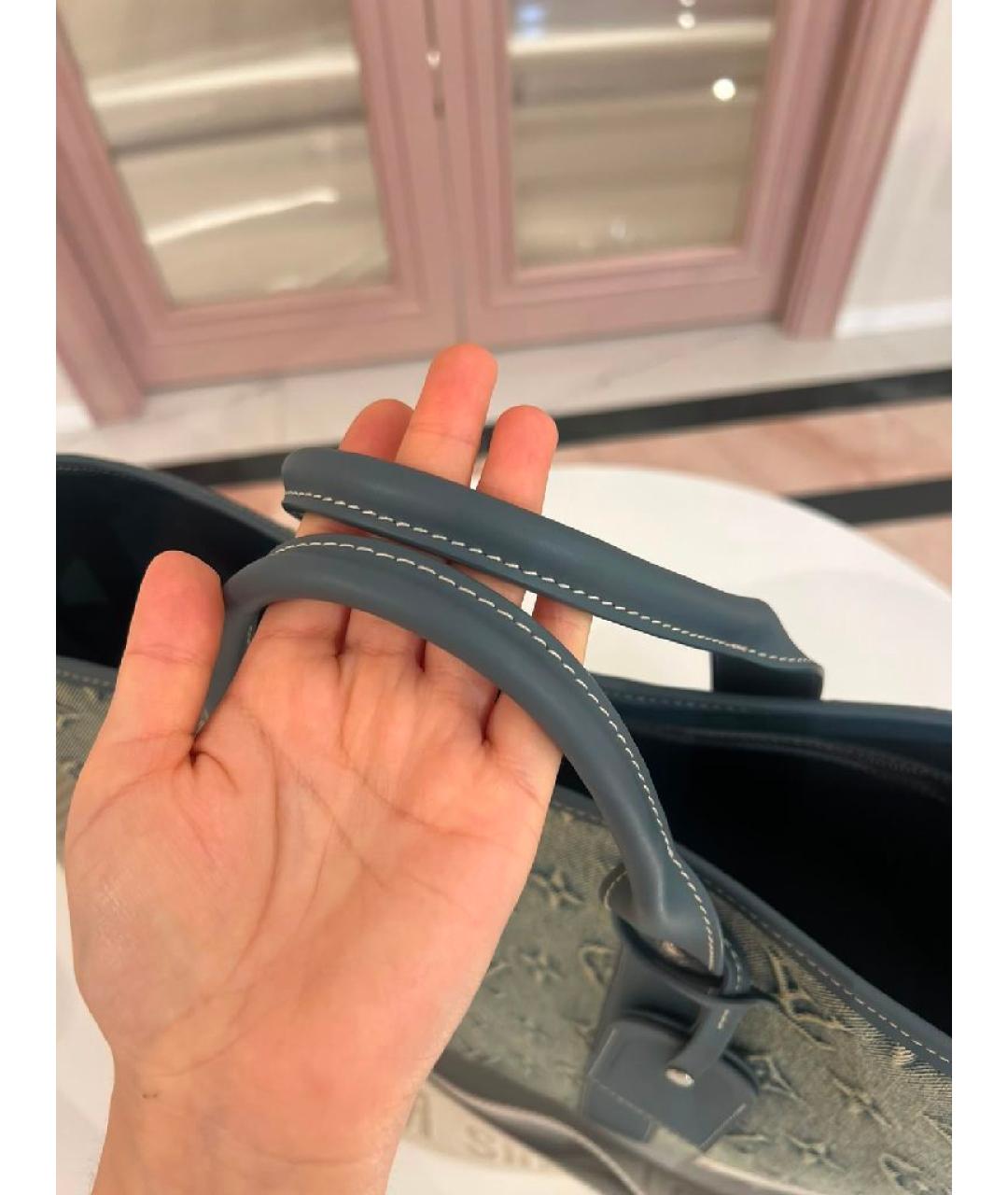 LOUIS VUITTON Голубая тканевая сумка с короткими ручками, фото 5
