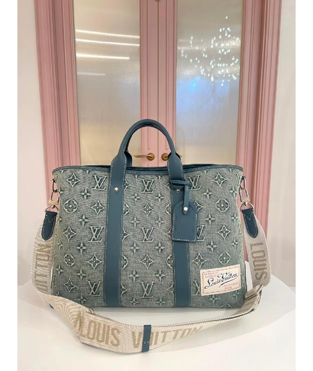 LOUIS VUITTON Голубая тканевая сумка с короткими ручками, фото 10