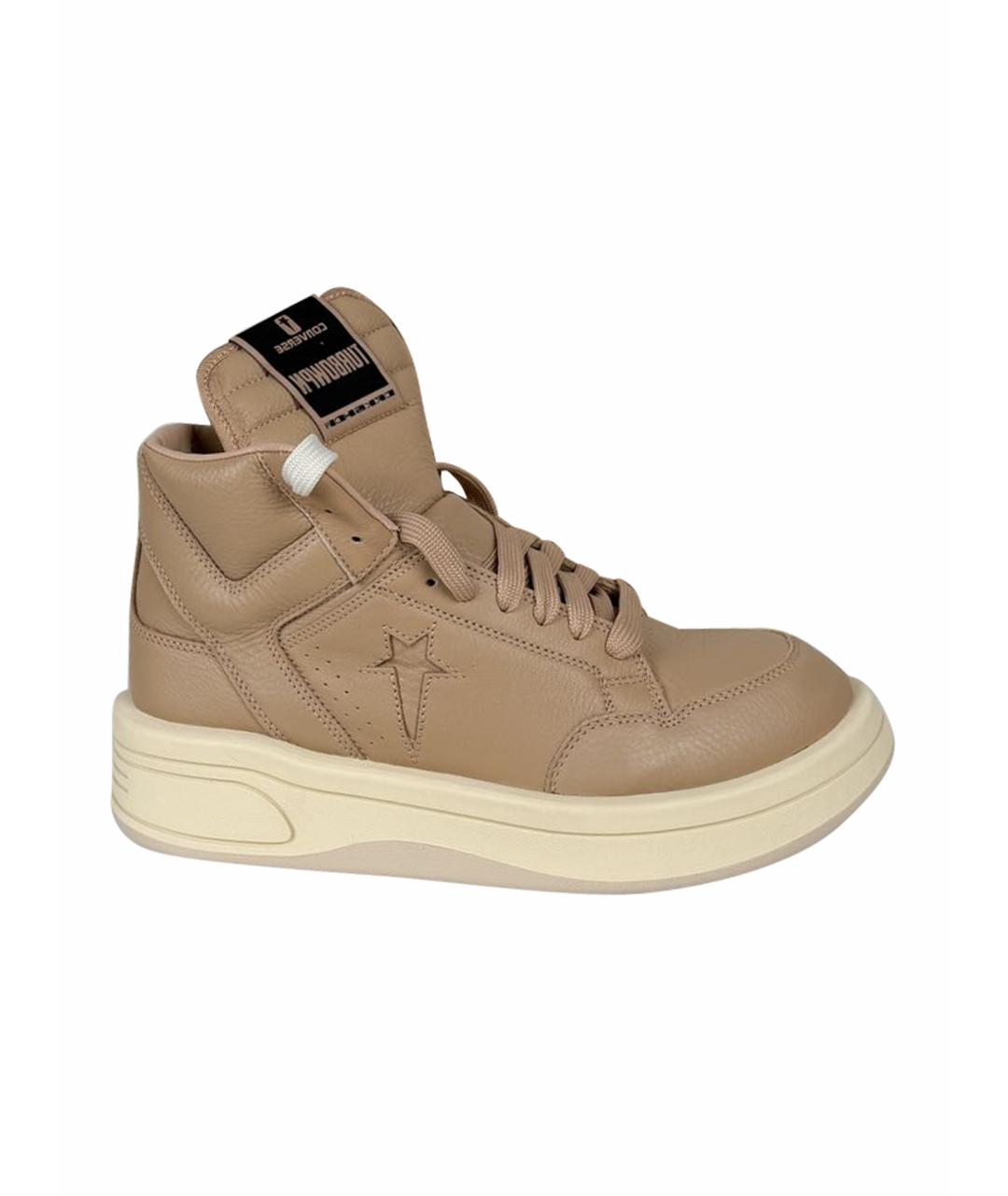 RICK OWENS DRKSHDW Бежевые кожаные низкие кроссовки / кеды, фото 1