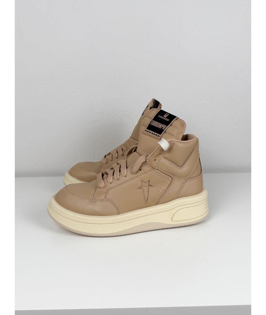 RICK OWENS DRKSHDW Бежевые кожаные низкие кроссовки / кеды, фото 9