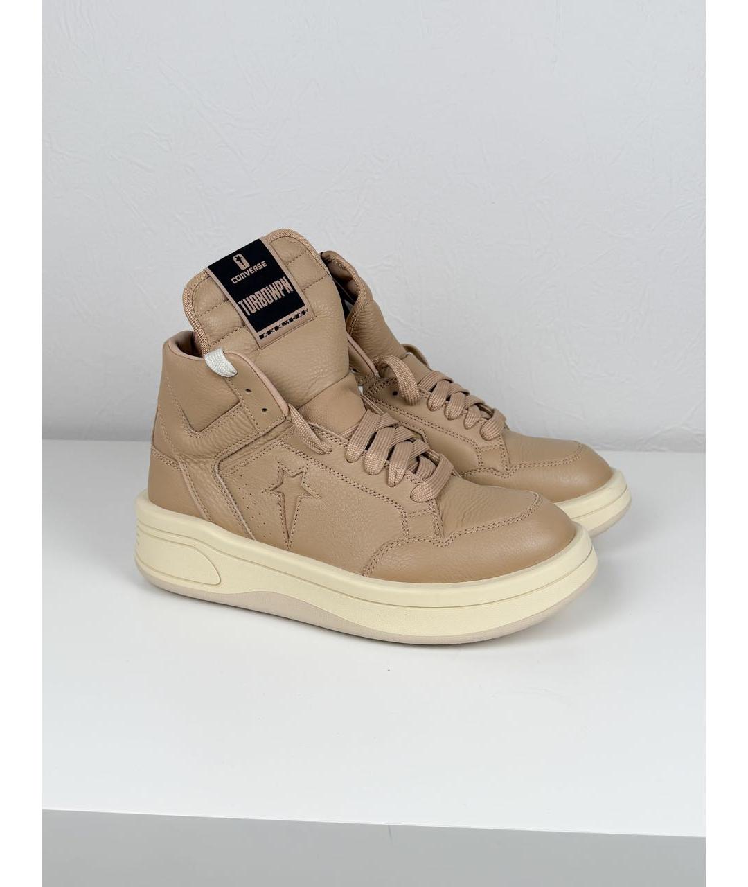 RICK OWENS DRKSHDW Бежевые кожаные низкие кроссовки / кеды, фото 3