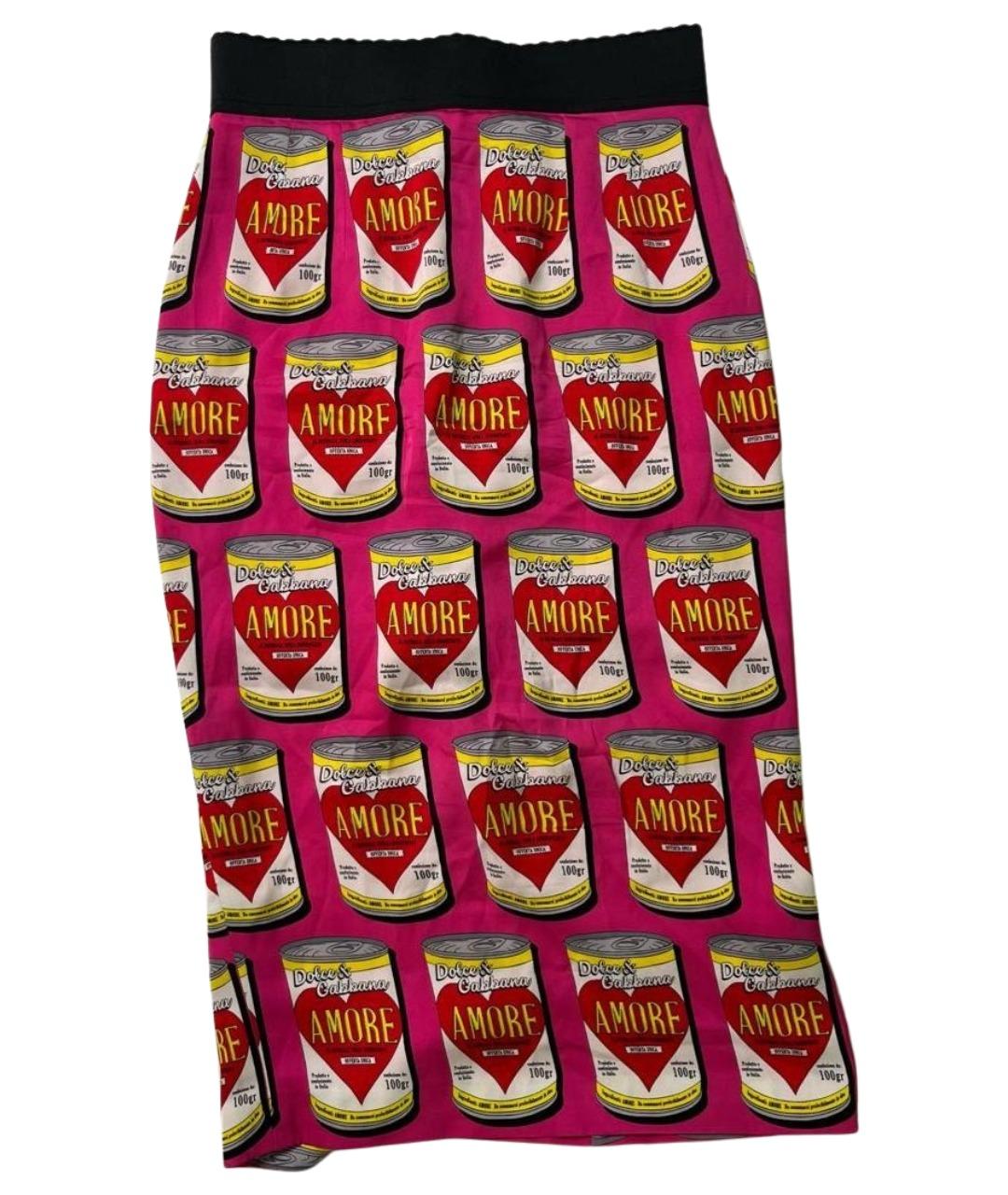 DOLCE&GABBANA Фуксия шелковая юбка миди, фото 1