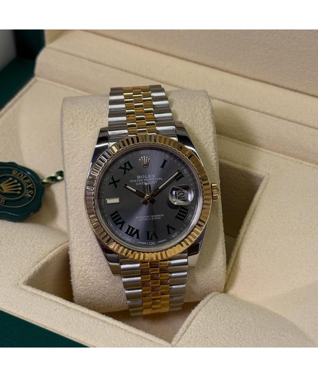 ROLEX Серые часы из желтого золота, фото 3