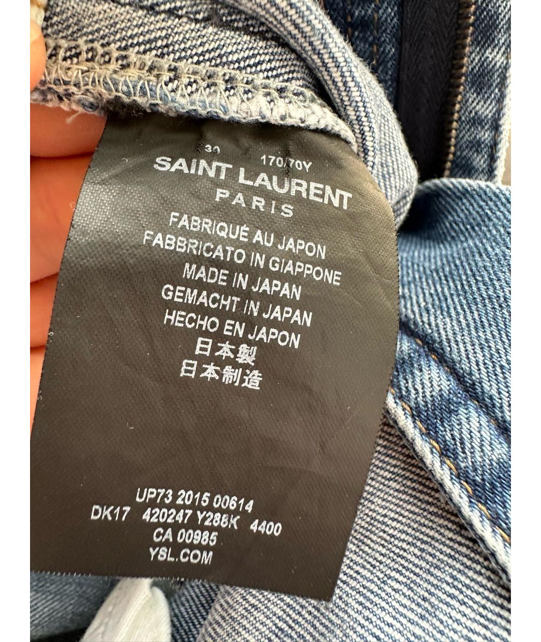 SAINT LAURENT Голубые хлопковые джинсы слим, фото 5