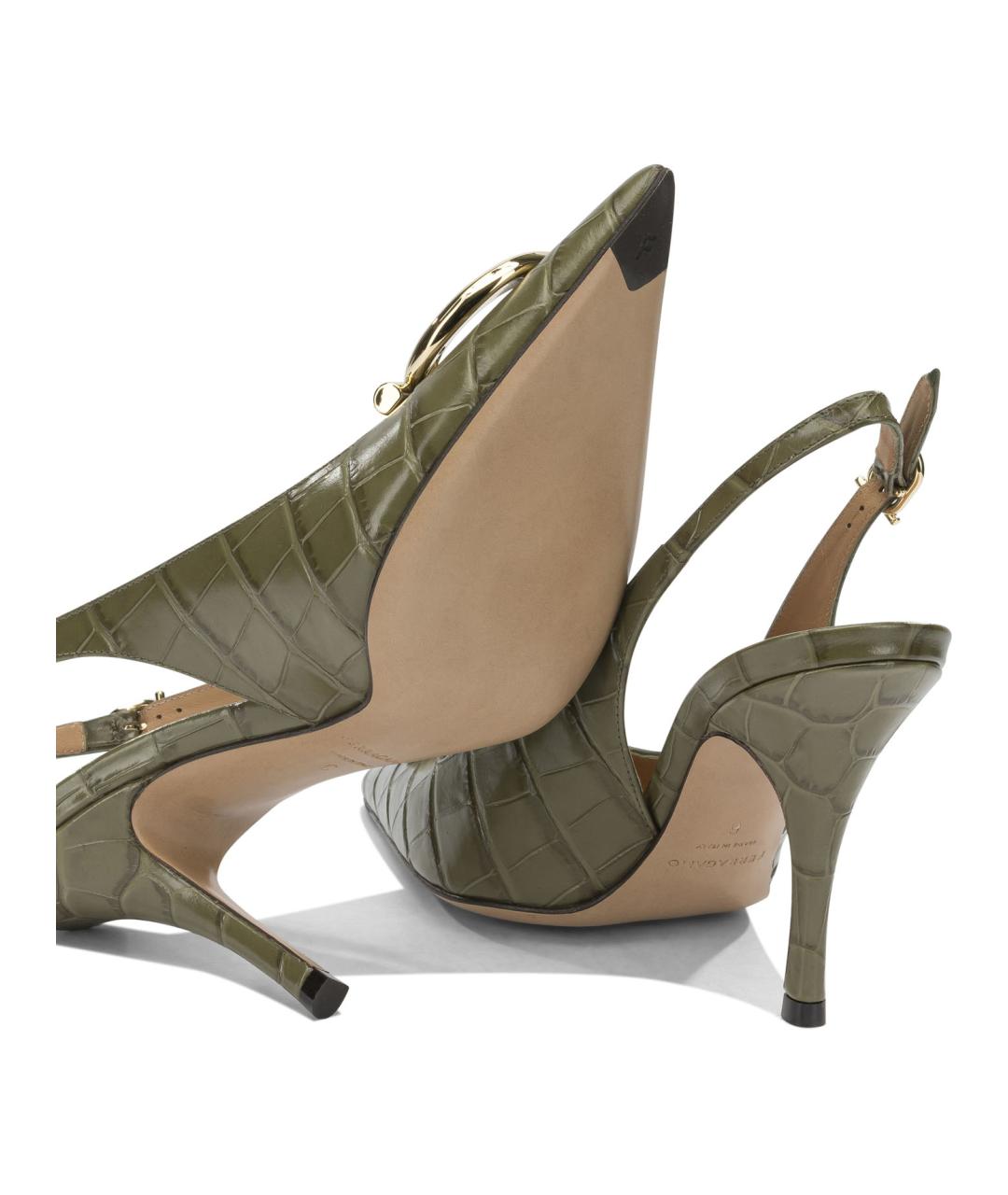 FERRAGAMO Зеленые кожаные туфли, фото 5