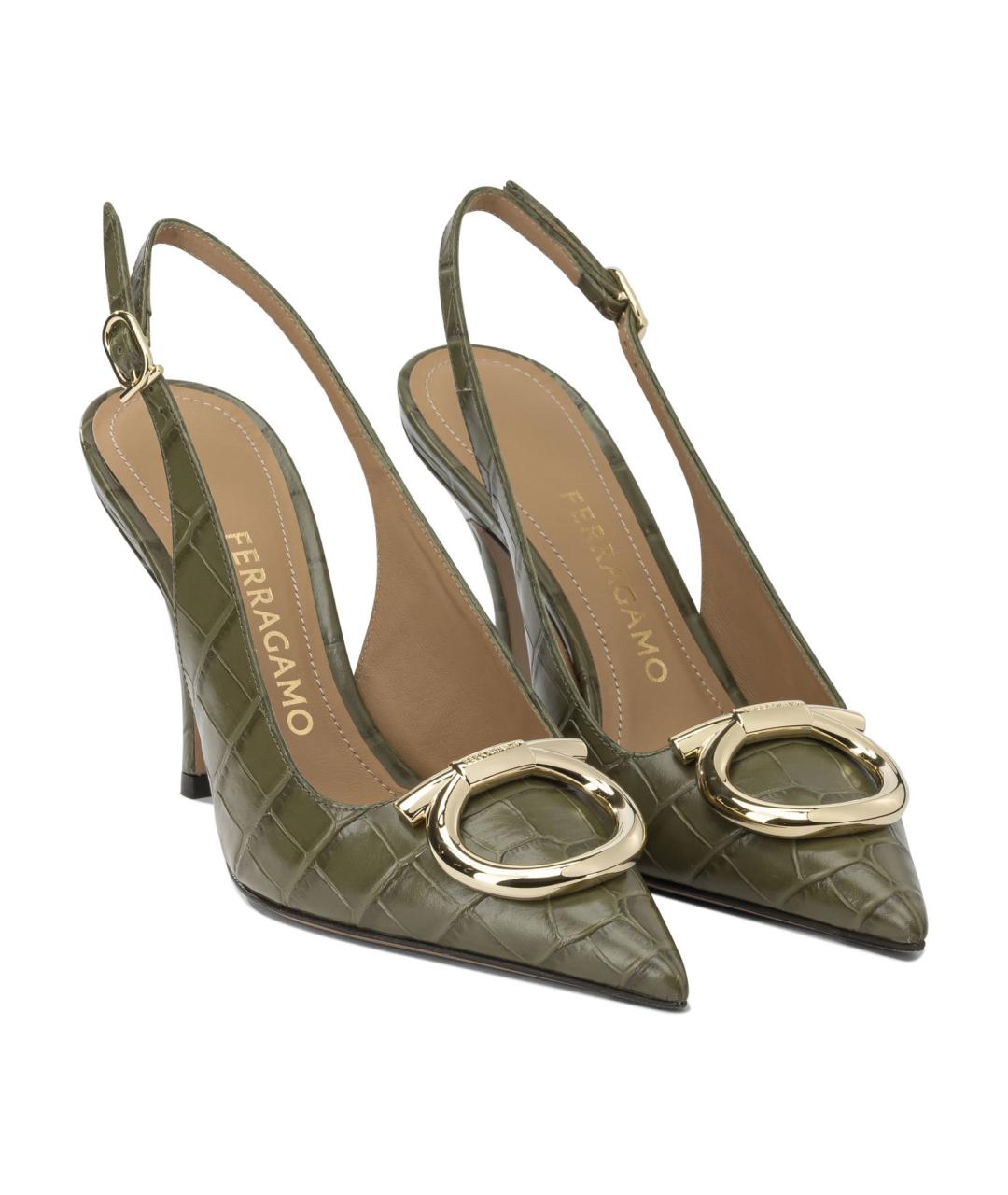 FERRAGAMO Зеленые кожаные туфли, фото 2