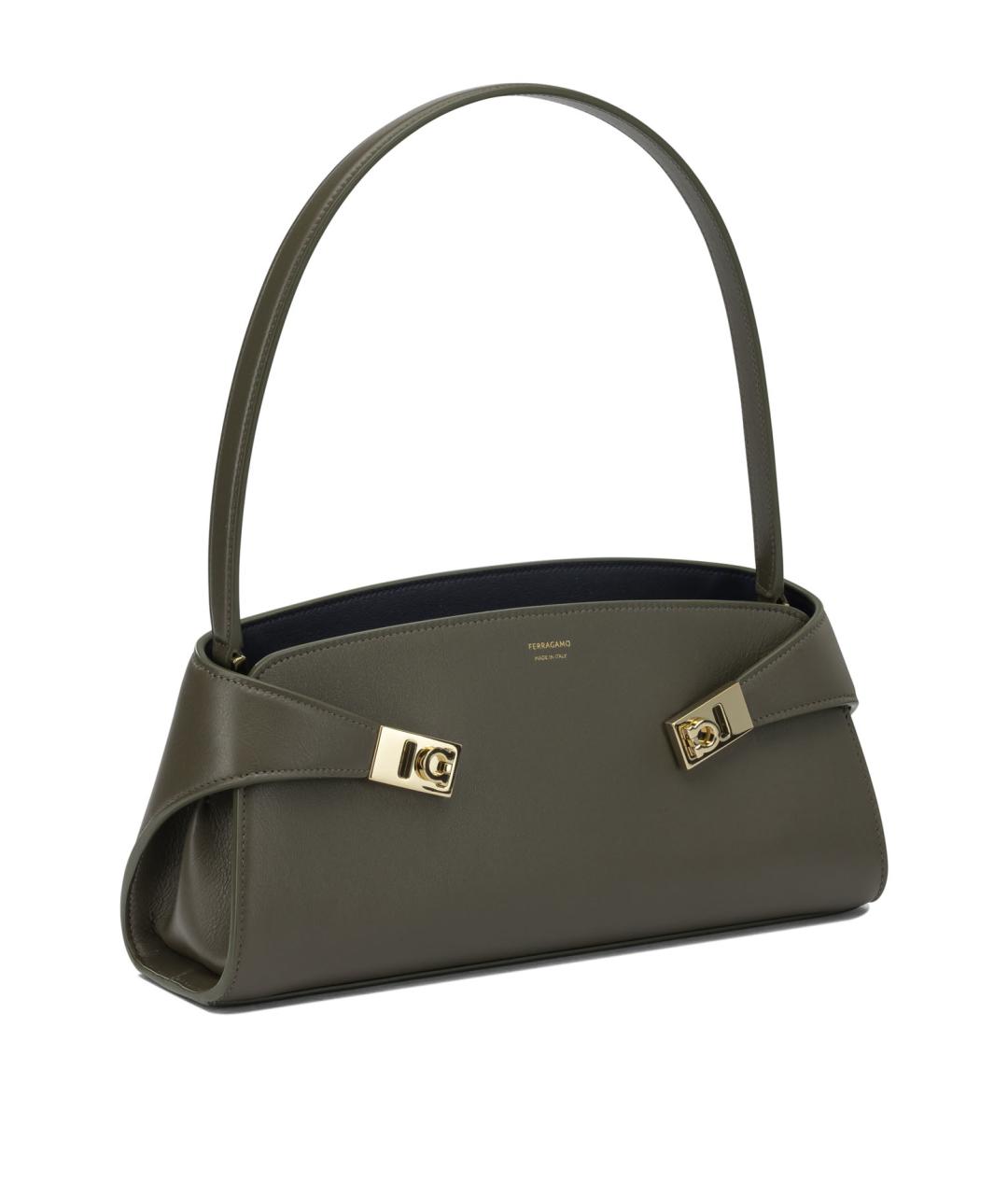 FERRAGAMO Зеленая кожаная сумка через плечо, фото 2