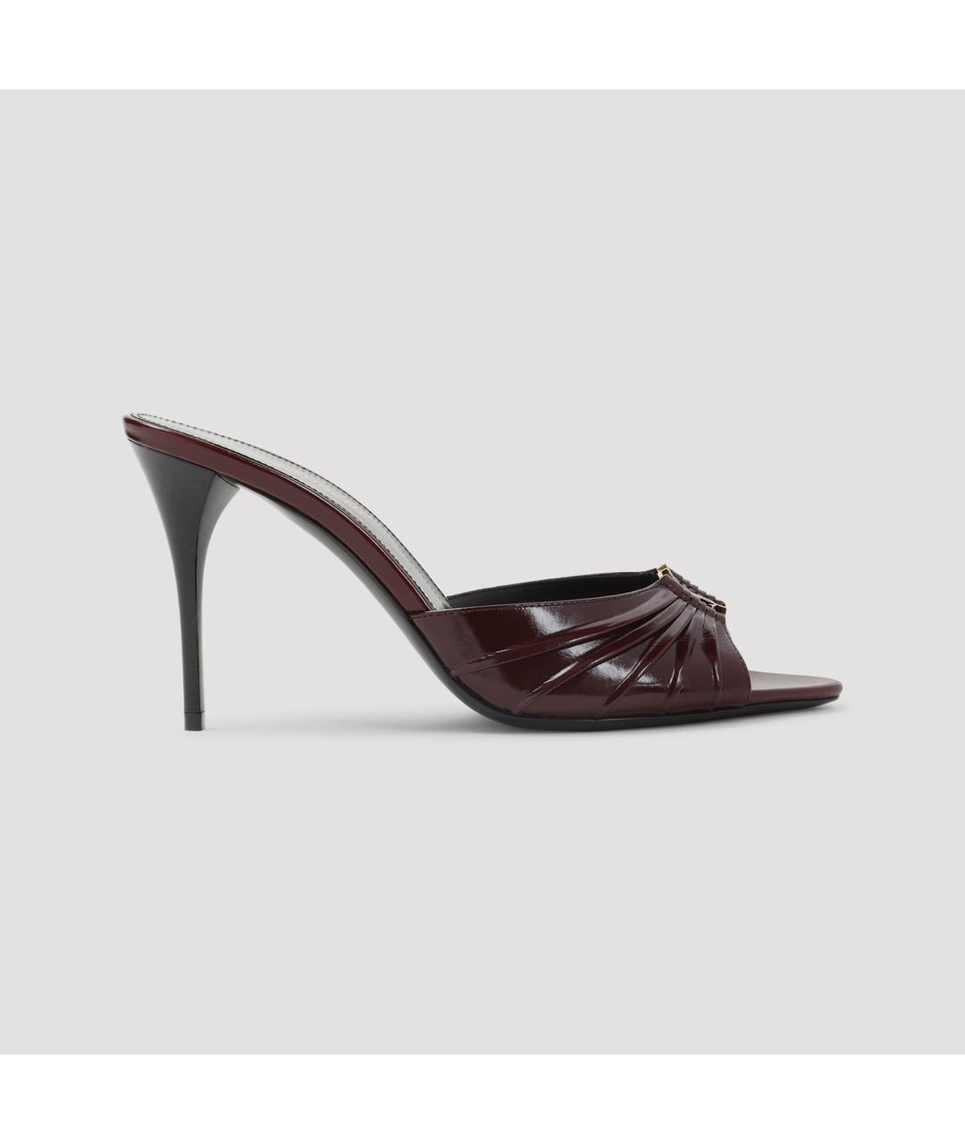 SAINT LAURENT Бордовые кожаные мюли, фото 2
