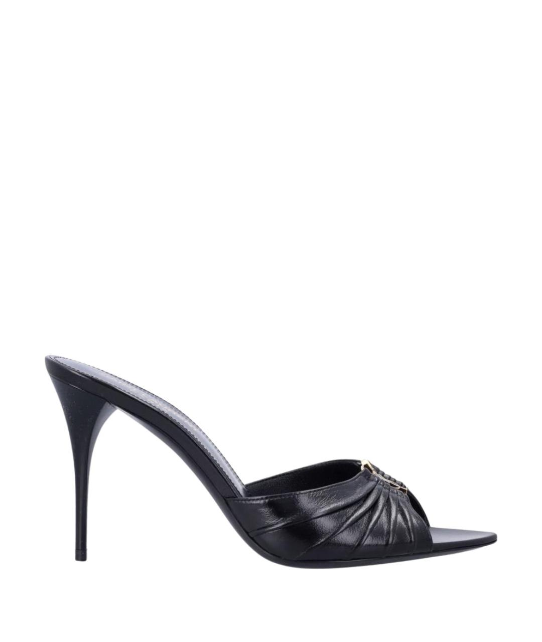 SAINT LAURENT Черные кожаные мюли, фото 1