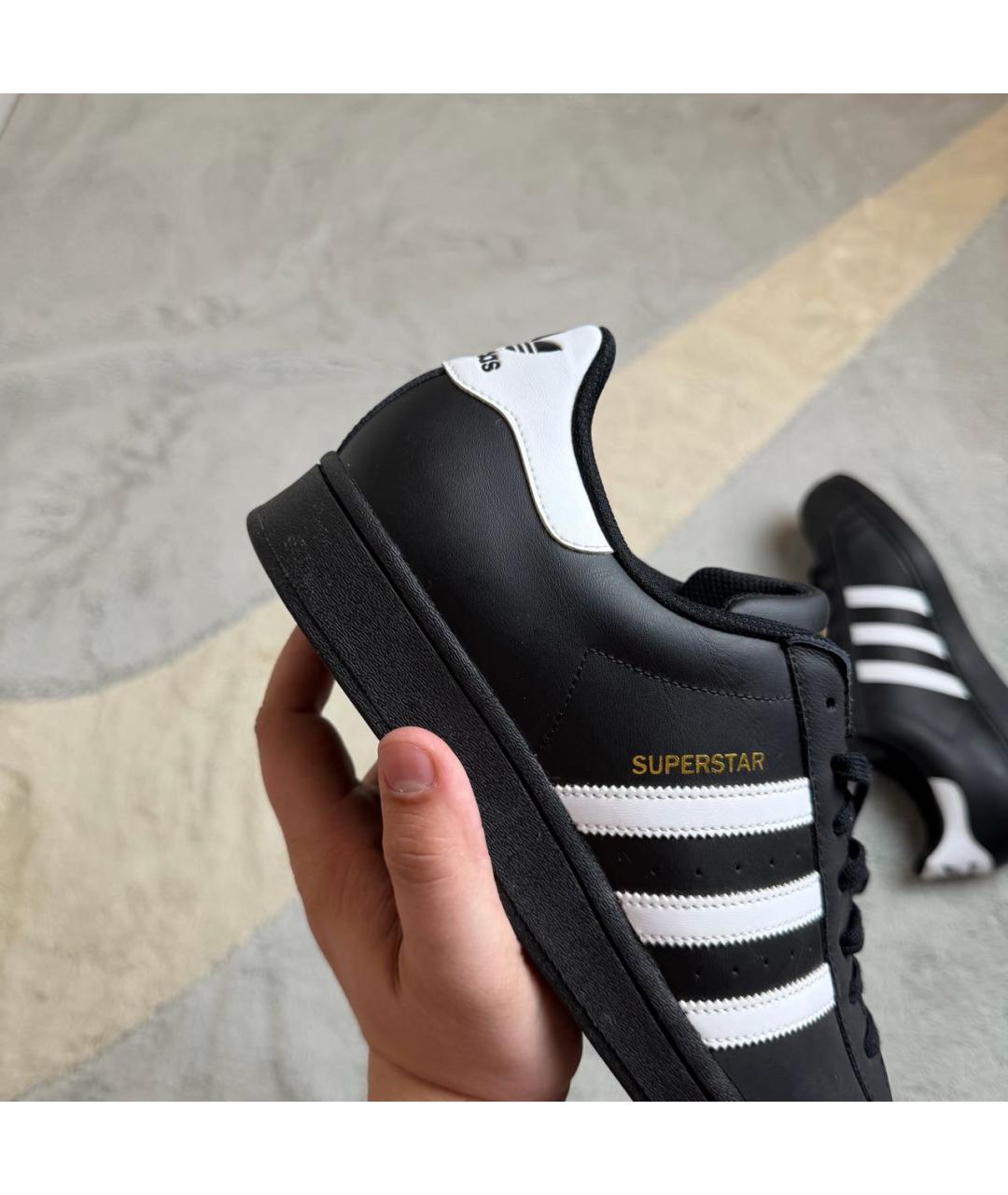 ADIDAS Черные кожаные низкие кроссовки / кеды, фото 4