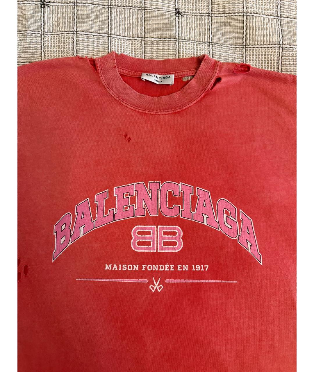 BALENCIAGA Коралловая хлопковая футболка, фото 3