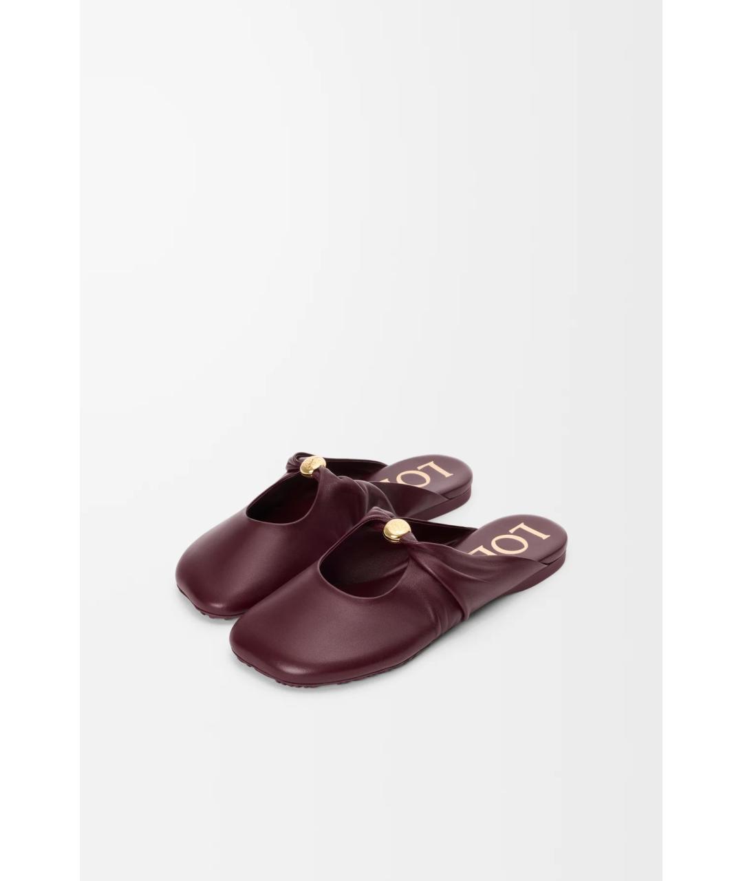 LOEWE Бордовые кожаные мюли, фото 2