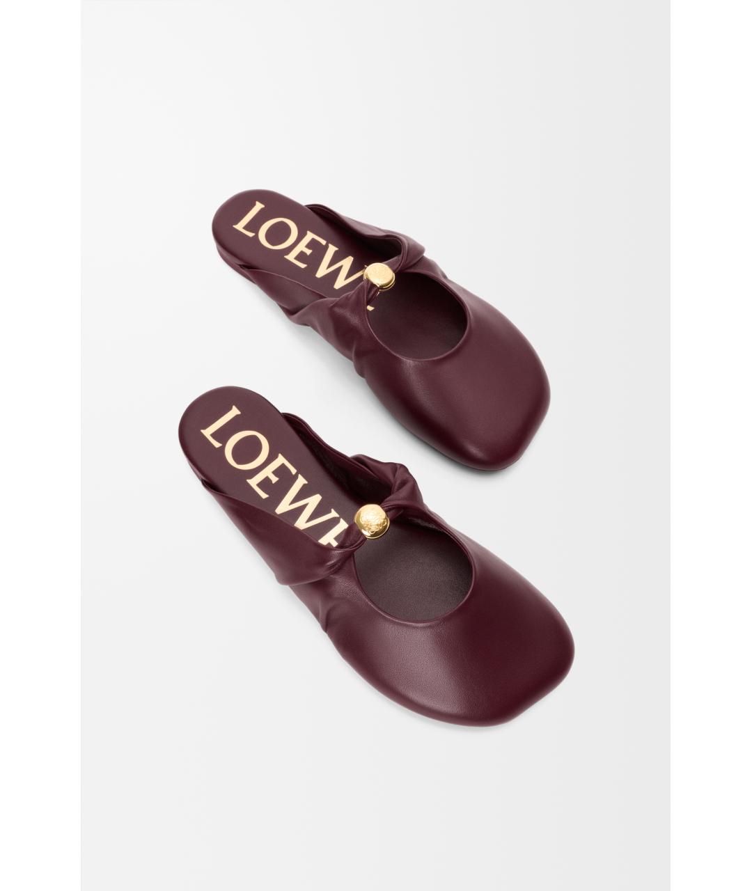LOEWE Бордовые кожаные мюли, фото 3
