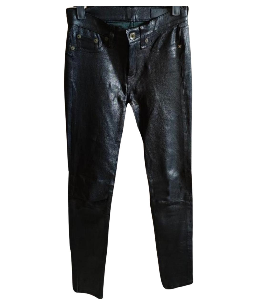 RAG & BONE Черные кожаные брюки узкие, фото 1